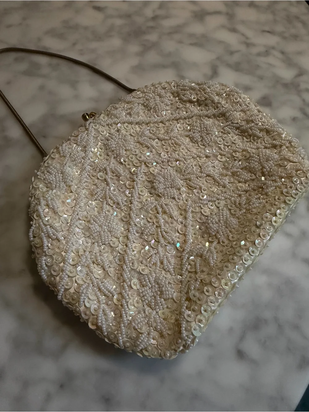 Small Vintage White Beaded Evening Clutch Handbag Purse Classic Bridal Heirloom